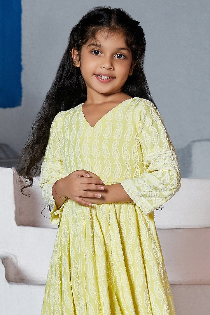 Sunshine Yellow Rayon Embroidered Anarkali For Girls by Mei & Zu at Pernia's Pop Up Shop