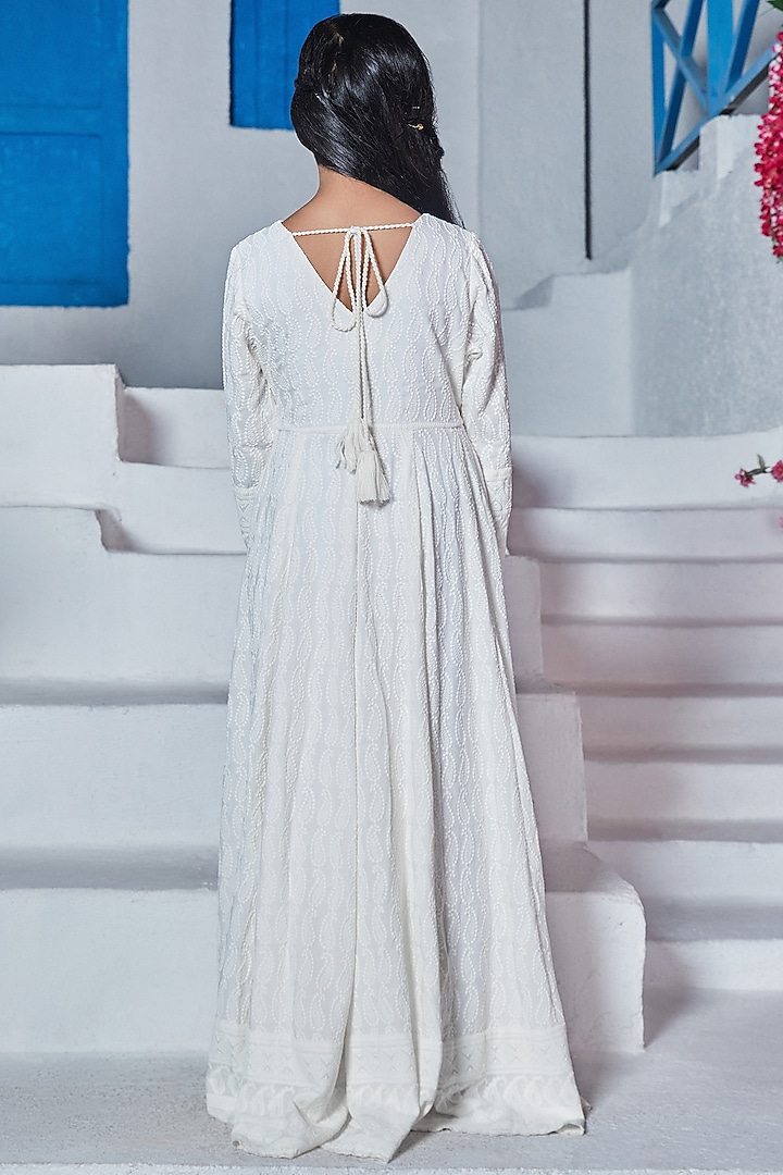 White Rayon Embroidered Anarkali For Girls by Mei & Zu at Pernia's Pop Up Shop