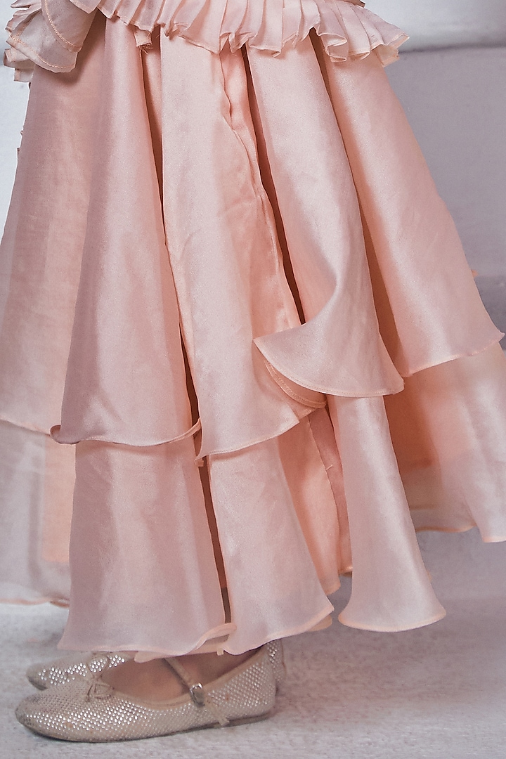 Peach Organza Layered Lehenga Set For Girls by Mei & Zu at Pernia's Pop Up Shop
