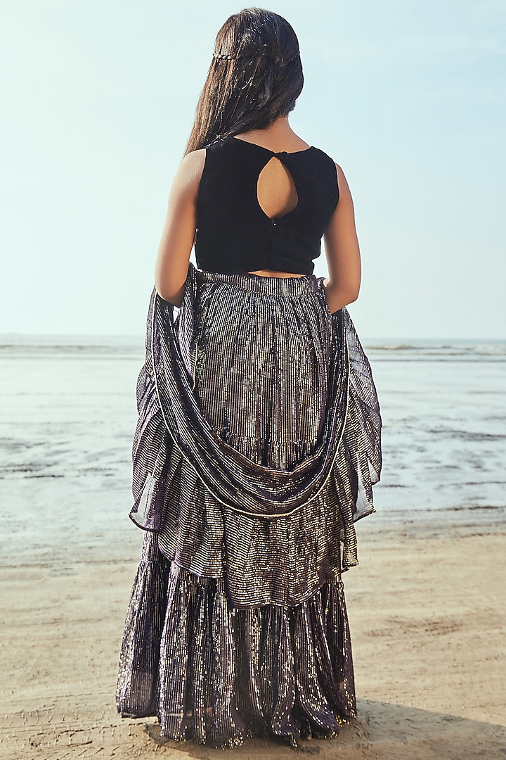 Midnight Blue Georgette Lehenga Set For Girls by Mei & Zu at Pernia's Pop Up Shop