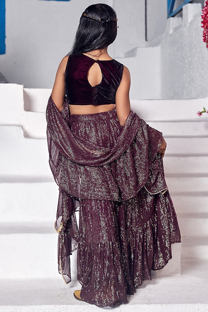 Scarlet Wine Georgette Lehenga Set For Girls by Mei & Zu at Pernia's Pop Up Shop