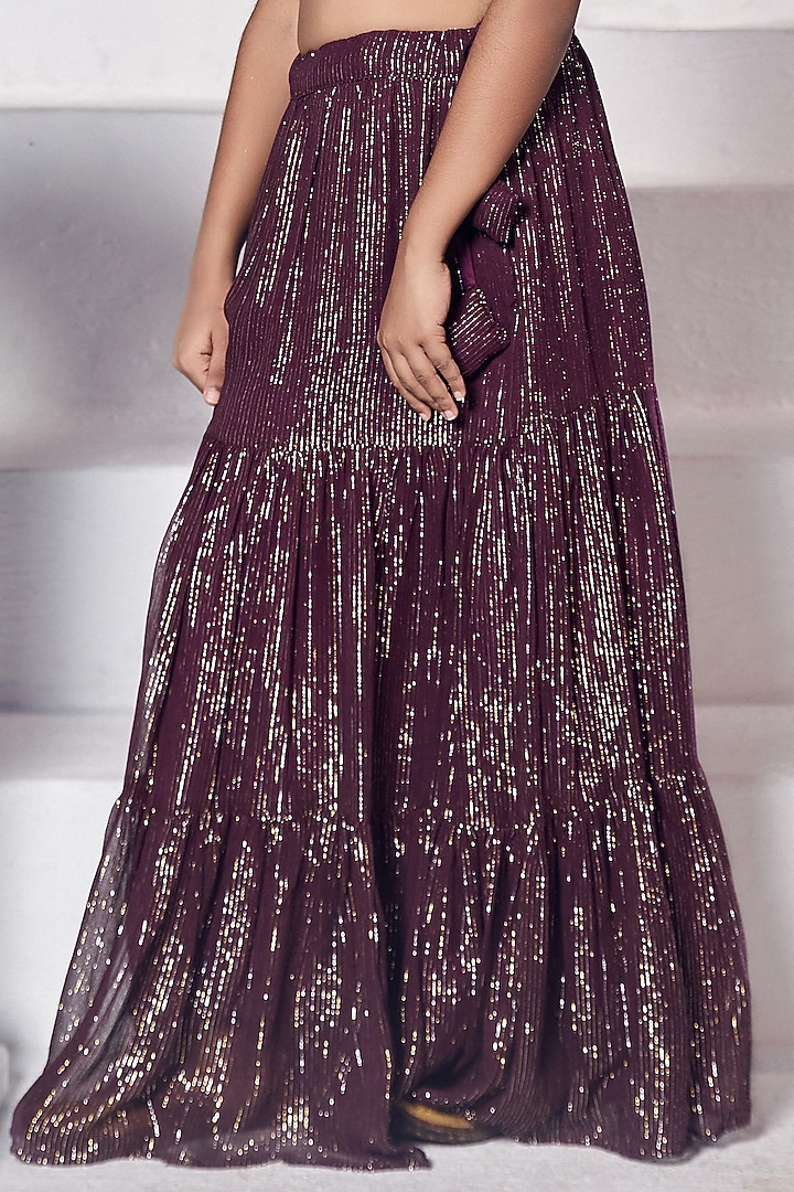 Scarlet Wine Georgette Lehenga Set For Girls by Mei & Zu at Pernia's Pop Up Shop