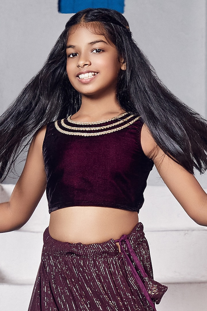 Scarlet Wine Georgette Lehenga Set For Girls by Mei & Zu at Pernia's Pop Up Shop