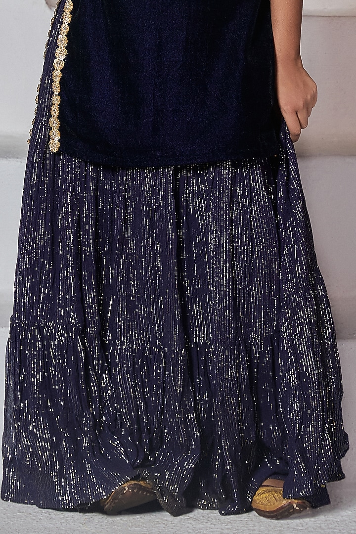 Midnight Blue Georgette Lehenga Set For Girls by Mei & Zu at Pernia's Pop Up Shop