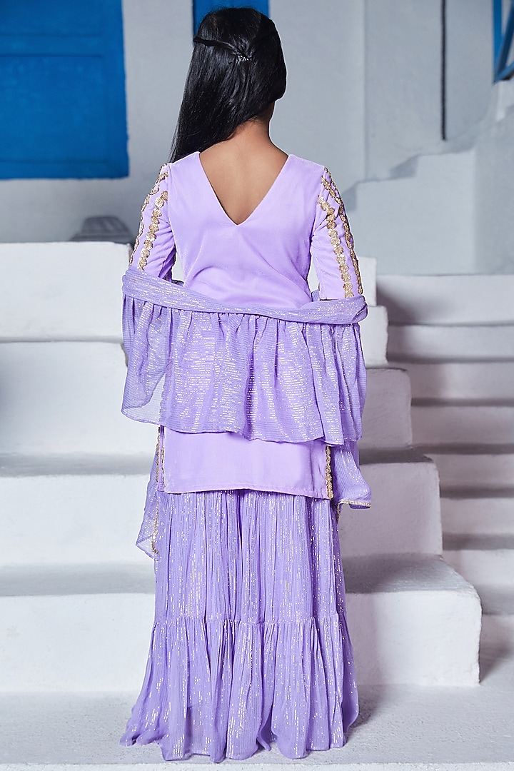 French Lavender Georgette Lehenga Set For Girls by Mei & Zu at Pernia's Pop Up Shop
