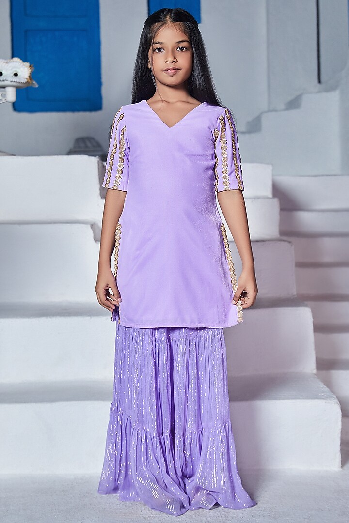 French Lavender Georgette Lehenga Set For Girls by Mei & Zu at Pernia's Pop Up Shop