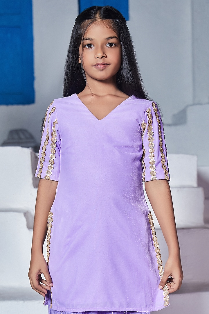 French Lavender Georgette Lehenga Set For Girls by Mei & Zu at Pernia's Pop Up Shop