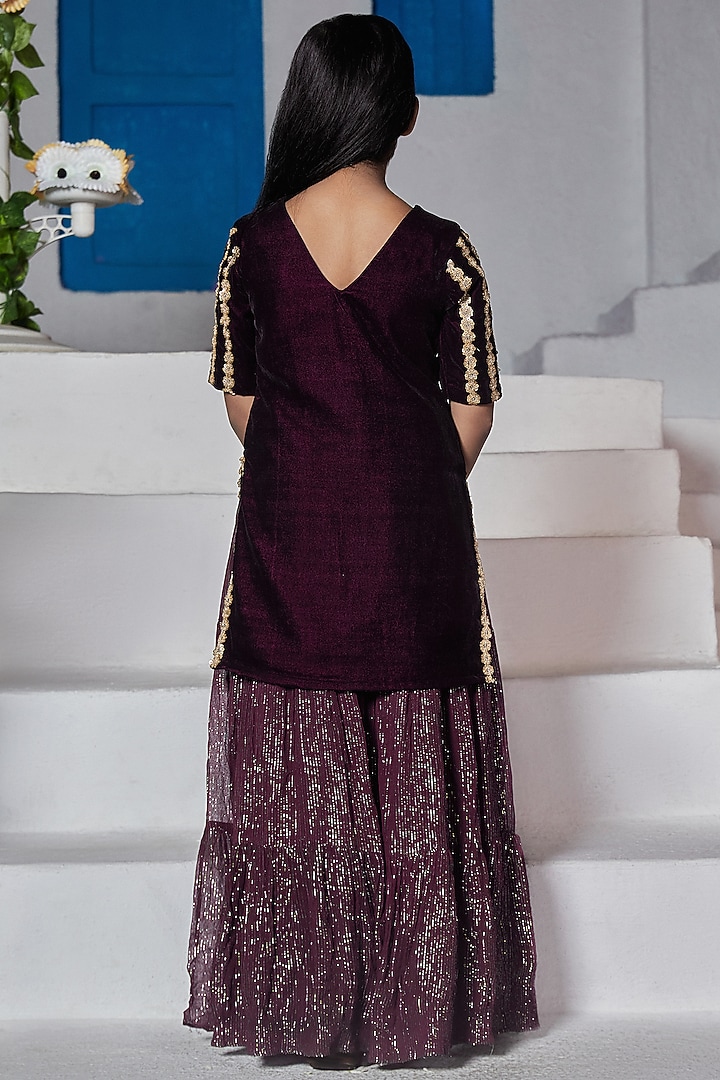 Wine Georgette Lehenga Set For Girls by Mei & Zu at Pernia's Pop Up Shop