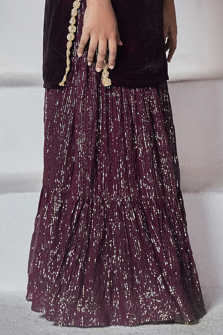 Wine Georgette Lehenga Set For Girls by Mei & Zu at Pernia's Pop Up Shop