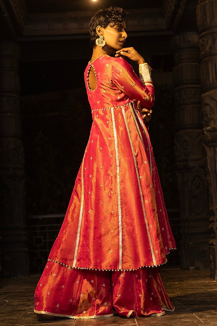Rani Pink Banarasi Silk Tissue Blend Sharara Set For Girls by Mei & Zu at Pernia's Pop Up Shop