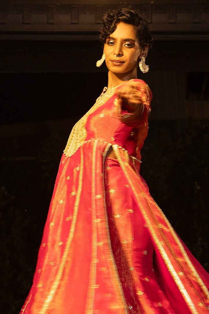 Rani Pink Banarasi Silk Tissue Blend Sharara Set For Girls by Mei & Zu at Pernia's Pop Up Shop