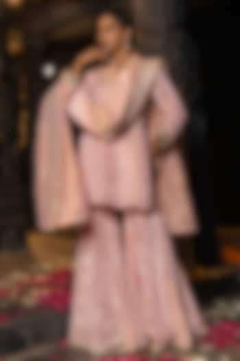 Blush Pink Banarasi Silk Tissue Blend Sharara Set For Girls by Mei & Zu at Pernia's Pop Up Shop