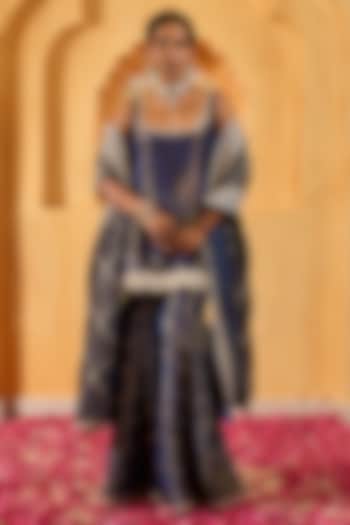 Blue Banarasi Silk Tissue Blend Sharara Set For Girls by Mei & Zu at Pernia's Pop Up Shop