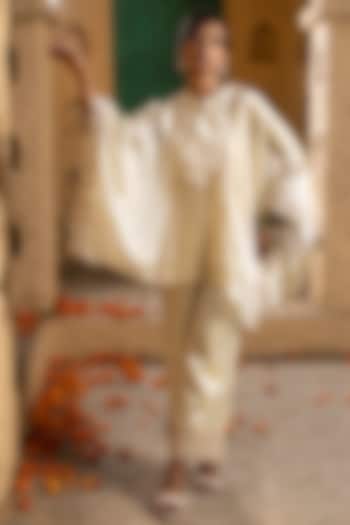 Gold Banarasi Silk Tissue Blend Kasab Embroidered Co-Ord Set For Girls by Mei & Zu at Pernia's Pop Up Shop