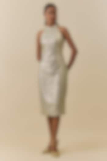 Shimmery White Embellished Halter Dress For Girls by Mei & Zu at Pernia's Pop Up Shop