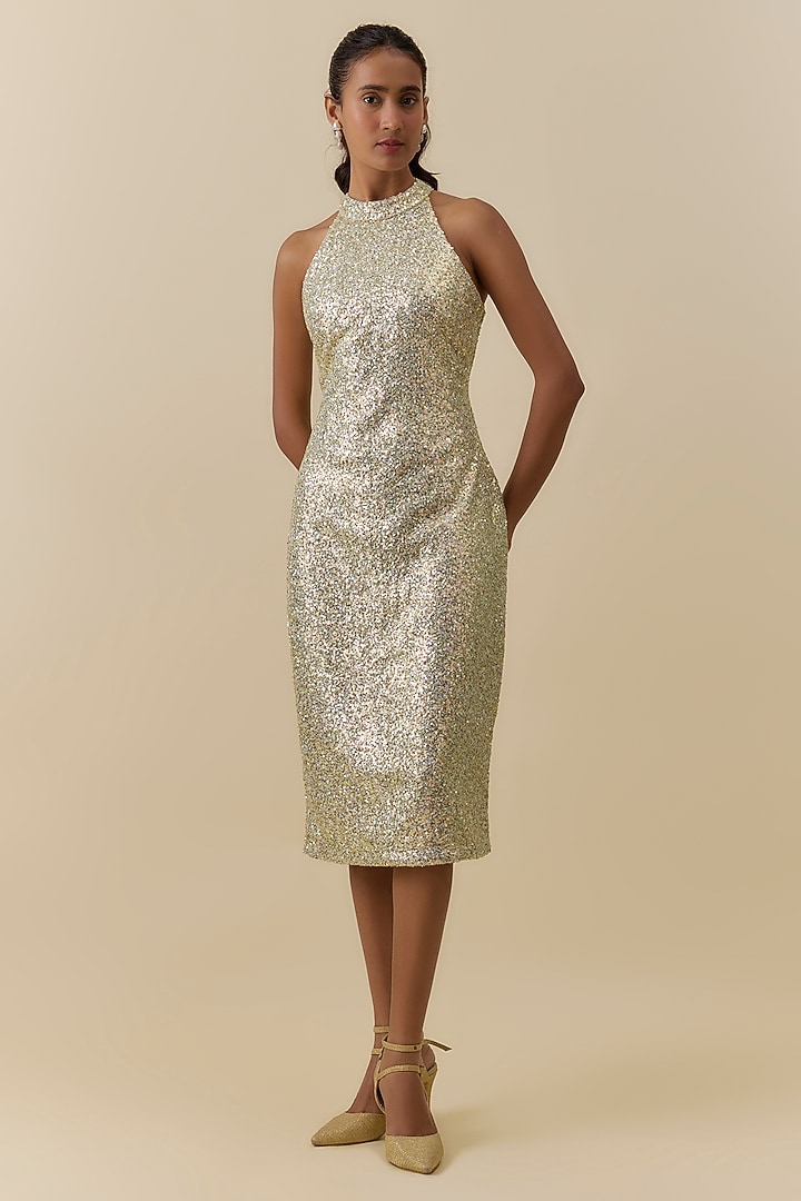 Shimmery White Embellished Halter Dress For Girls by Mei & Zu at Pernia's Pop Up Shop