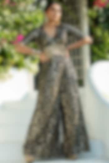 Black & Gold Cotton Silk Brocade Jumpsuit For Girls by Mei & Zu at Pernia's Pop Up Shop