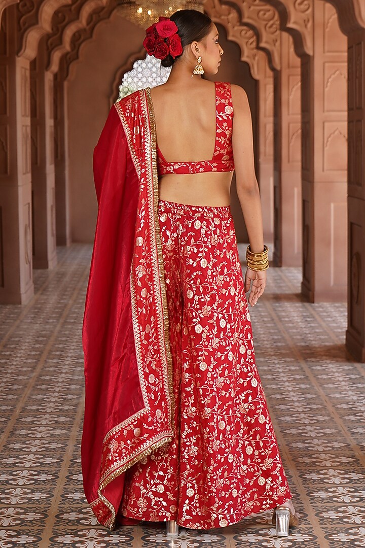 Crimson Bengaluru Silk Sharara Set For Girls by Mei & Zu at Pernia's Pop Up Shop