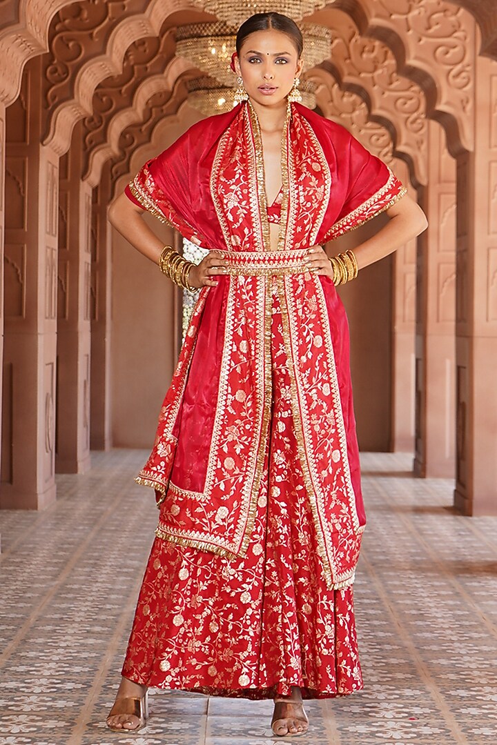 Crimson Bengaluru Silk Sharara Set For Girls by Mei & Zu at Pernia's Pop Up Shop
