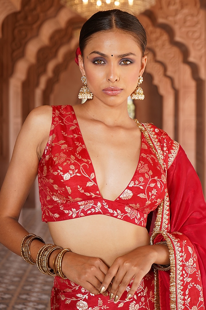 Crimson Bengaluru Silk Sharara Set For Girls by Mei & Zu at Pernia's Pop Up Shop