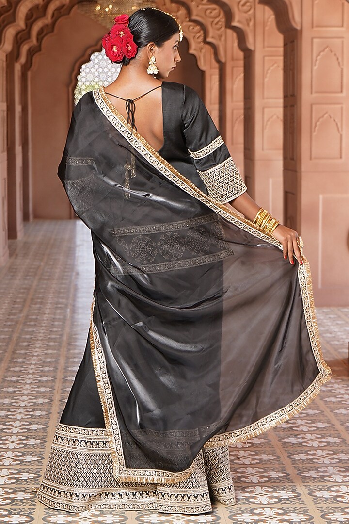 Black Bengaluru Silk Sharara Set For Girls by Mei & Zu at Pernia's Pop Up Shop