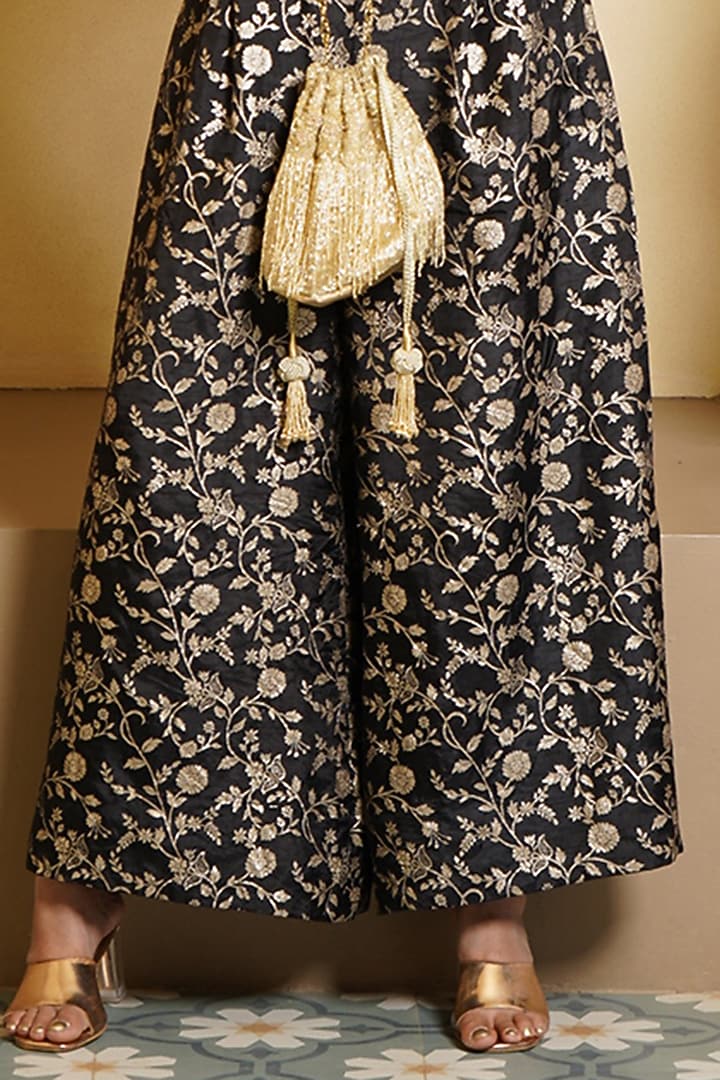 Black Brocade Embroidered Jumpsuit For Girls by Mei & Zu at Pernia's Pop Up Shop