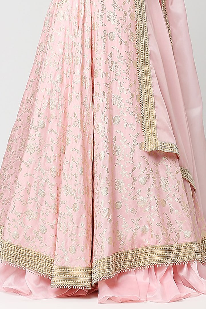 Pink Brocade Embroidered Layered Lehenga Set For Girls by Mei & Zu at Pernia's Pop Up Shop