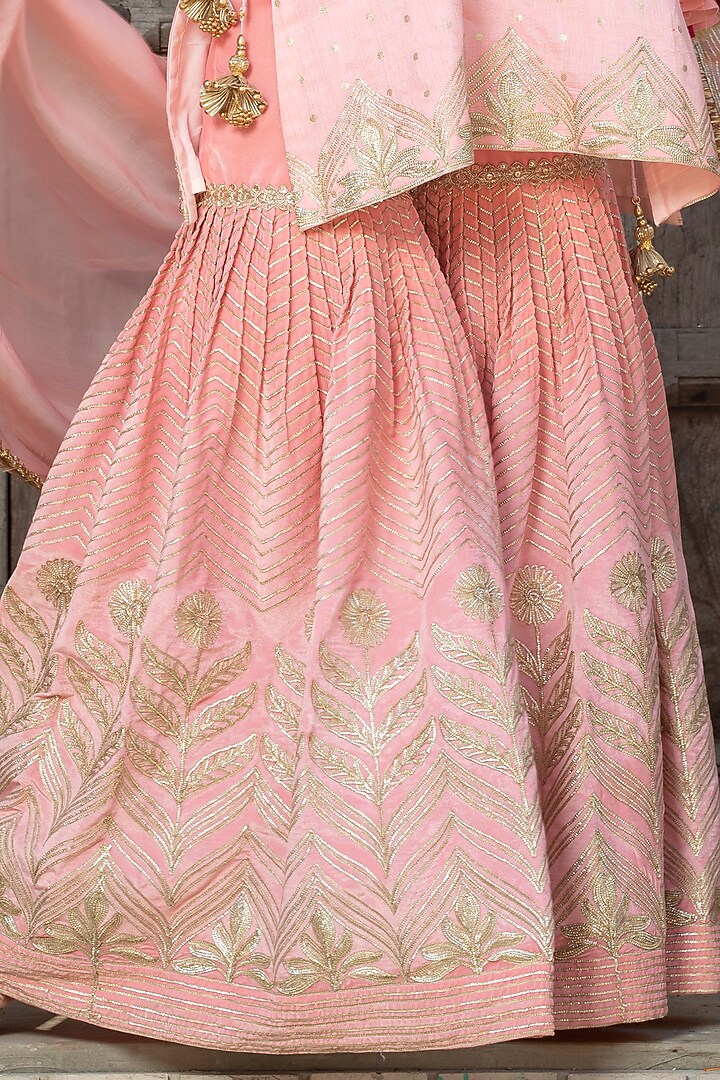 Salmon Pink Silk Brocade Sharara Set For Girls by Mei & Zu at Pernia's Pop Up Shop