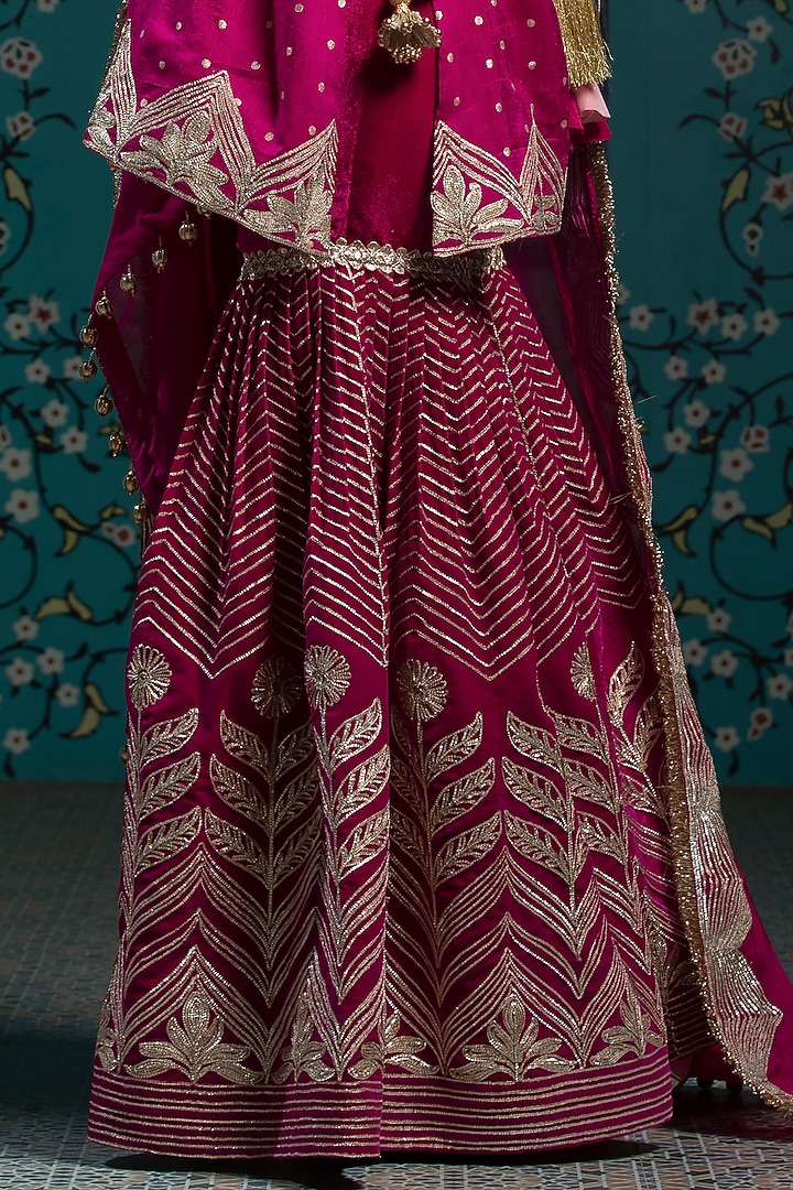 Fuchsia Pink Silk Brocade Gota Embroidered Sharara Set For Girls by Mei & Zu at Pernia's Pop Up Shop