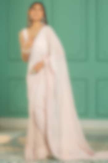 Pink Georgette Chikankari Embroidered Pre-Draped Saree Set For Girls by Mei & Zu at Pernia's Pop Up Shop