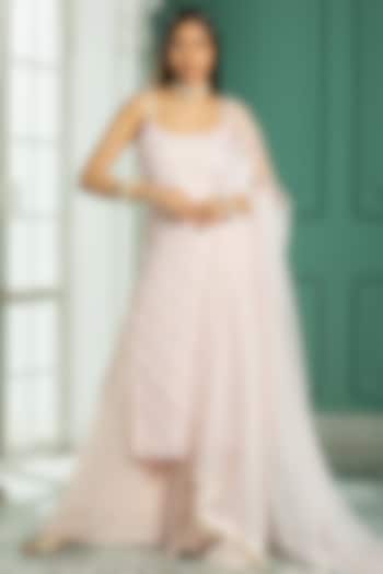 Pink Georgette Sequins Embroidered Kurta Set For Girls by Mei & Zu at Pernia's Pop Up Shop