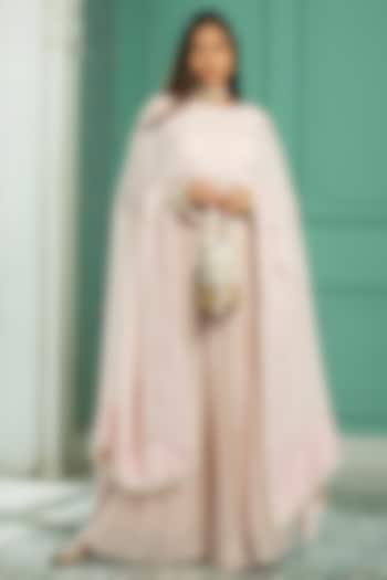 Pink Georgette Embroidered Cape Set For Girls by Mei & Zu at Pernia's Pop Up Shop