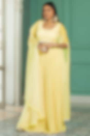 Yellow Georgette Sharara Set For Girls by Mei & Zu at Pernia's Pop Up Shop