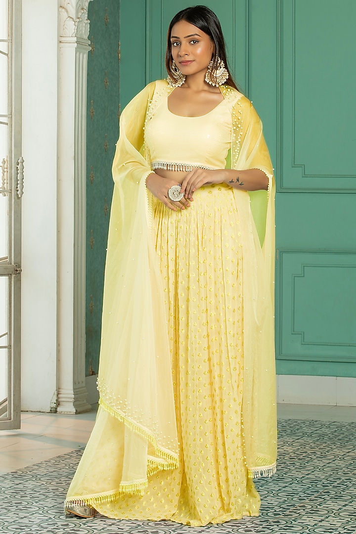 Yellow Georgette Sharara Set For Girls by Mei & Zu at Pernia's Pop Up Shop