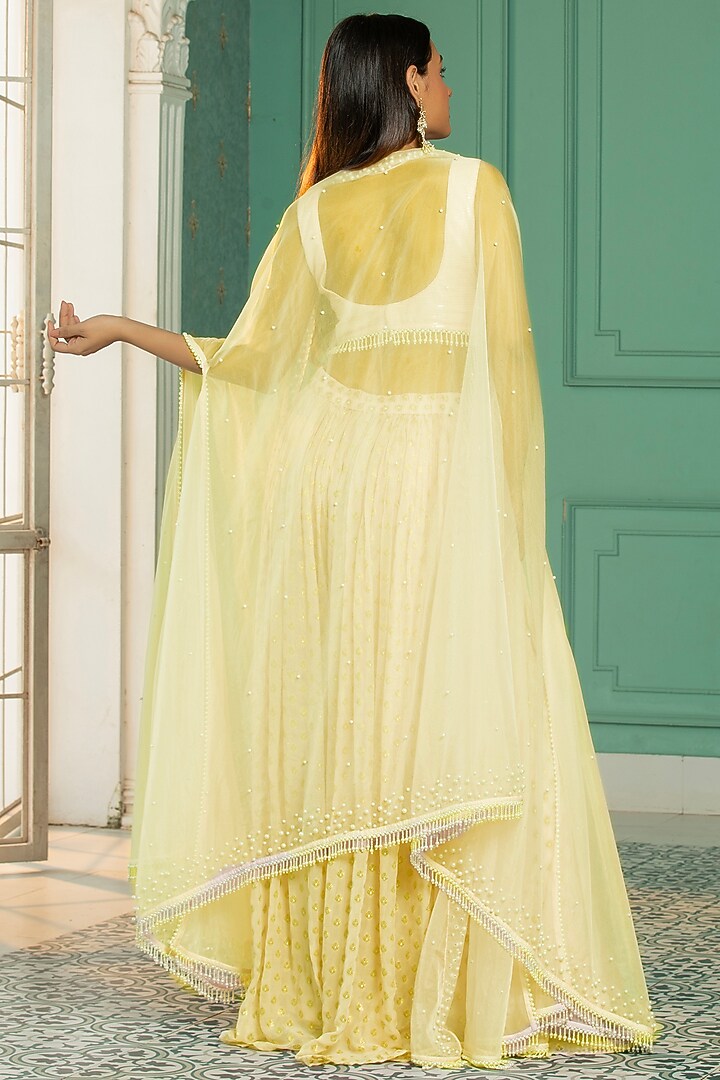 Yellow Georgette Sharara Set For Girls by Mei & Zu at Pernia's Pop Up Shop