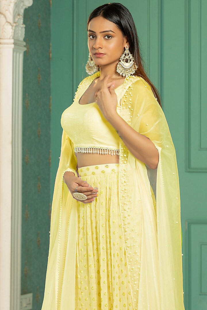 Yellow Georgette Sharara Set For Girls by Mei & Zu at Pernia's Pop Up Shop
