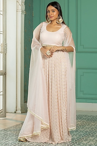 Pink Georgette Sharara Set For Girls by Mei & Zu