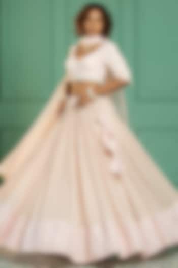 Pink Georgette Embroidered Pleated Lehenga Set For Girls by Mei & Zu at Pernia's Pop Up Shop