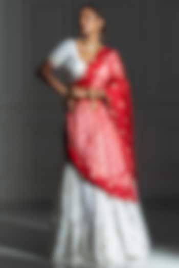 Ivory White Brocade Embroidered Lehenga Set For Girls by Mei & Zu at Pernia's Pop Up Shop