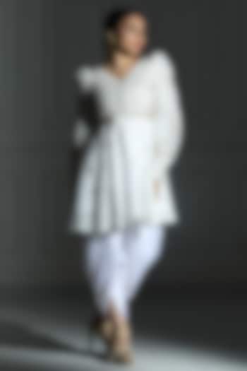 Ivory White Satin Silk Tulip Dhoti Set For Girls by Mei & Zu at Pernia's Pop Up Shop