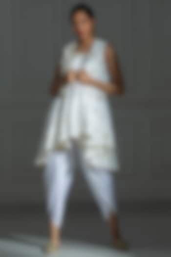 Ivory White Satin Silk Tulip Dhoti Set For Girls by Mei & Zu at Pernia's Pop Up Shop