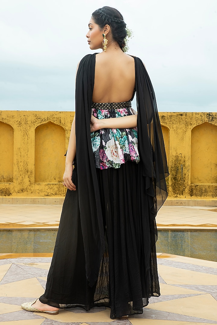 Black Georgette Sharara Set For Girls by Mei & Zu at Pernia's Pop Up Shop