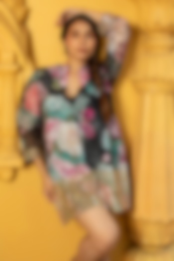 Black Georgette Floral Printed Mini Dress For Girls by Mei & Zu at Pernia's Pop Up Shop