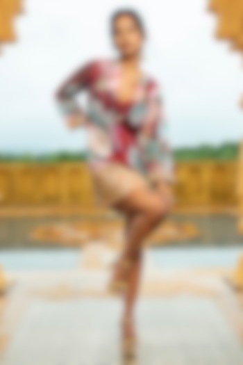 Maroon Georgette Floral Printed Mini Dress For Girls by Mei & Zu at Pernia's Pop Up Shop