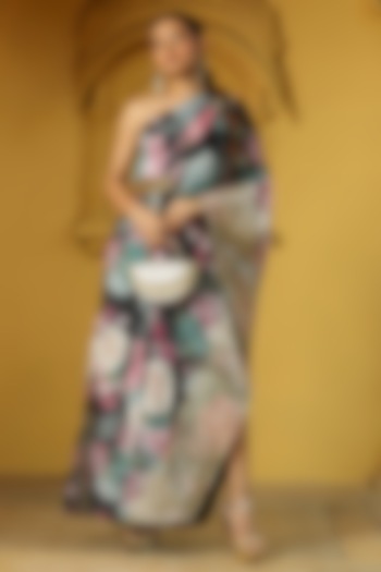 Black Georgette Floral Printed One-Shoulder Asymmetrical Dress For Girls by Mei & Zu at Pernia's Pop Up Shop