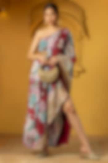 Maroon Georgette Floral Printed One-Shoulder Asymmetrical Dress For Girls by Mei & Zu at Pernia's Pop Up Shop