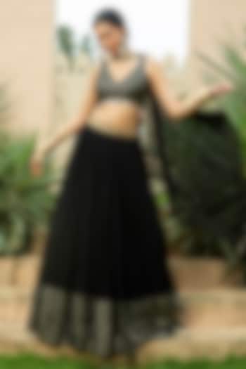 Black Georgette Embroidered Lehenga Set For Girls by Mei & Zu at Pernia's Pop Up Shop