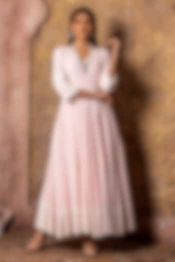 Pink Rayon Chikankari Embroidered Kalidar Anarkali Set For Girls by Mei & Zu at Pernia's Pop Up Shop