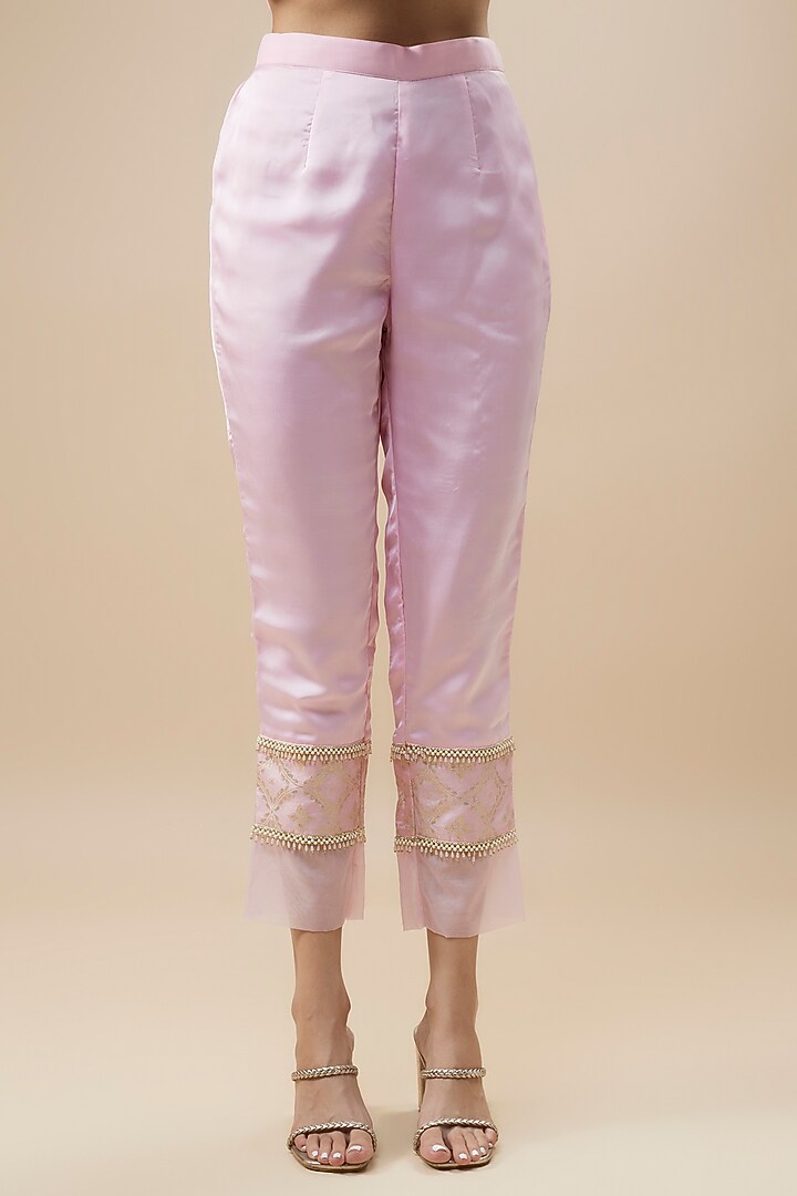 Blush Pink Brocade Lace Kurta Set For Girls by Mei & Zu at Pernia's Pop Up Shop