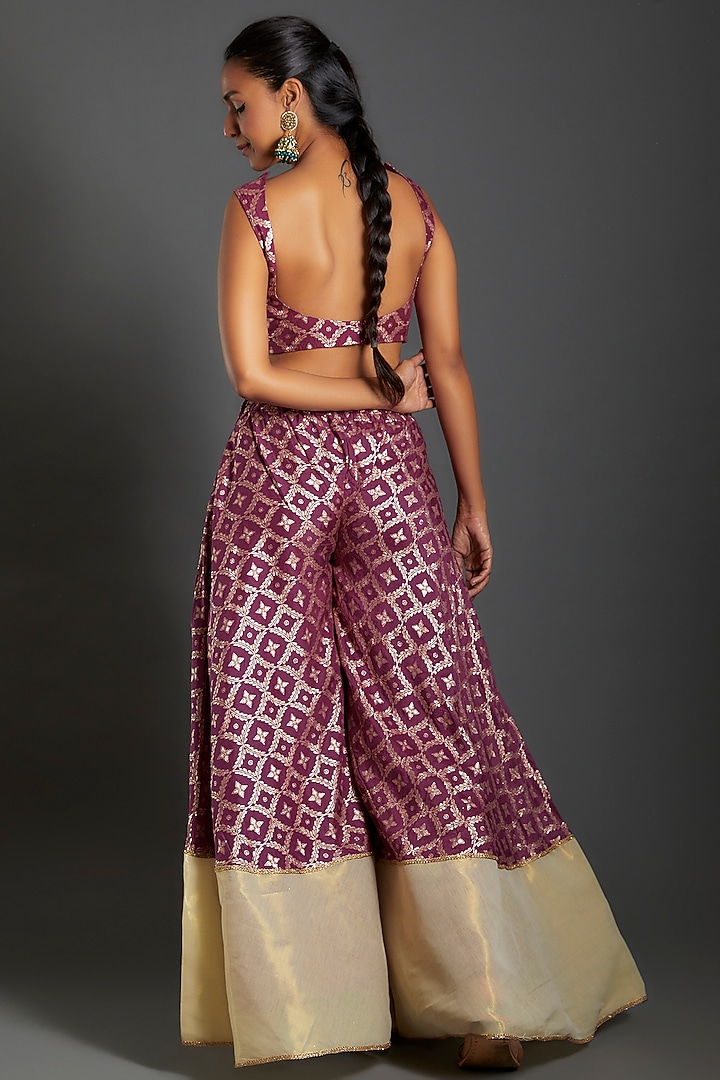 Purple Brocade Sharara Set For Girls by Mei & Zu at Pernia's Pop Up Shop